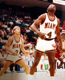  University of Miami Basketball Players Kevin Presto, 3 and Joseph Randon 4 1988 Coach Bill Foster



